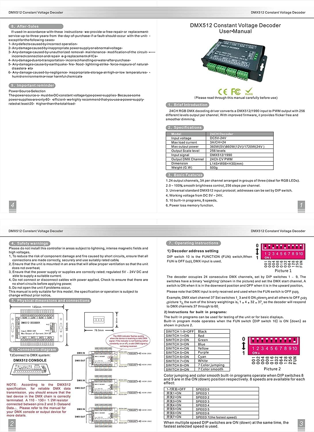 Controlador de dispositivos DMX 24 canais